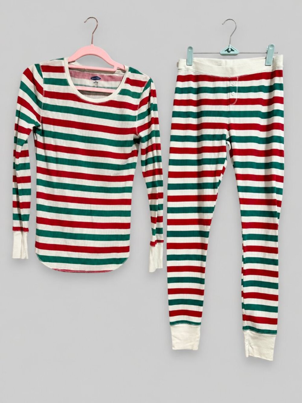 Old Navy Red Green Striped Thermal Pajama Set - Women’s Small